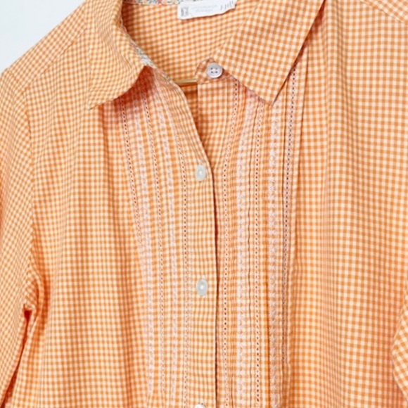 🆕 J.Jill Orange Embroidered Tuxedo Shirt Sz SM NWOT - Picture 4 of 11
